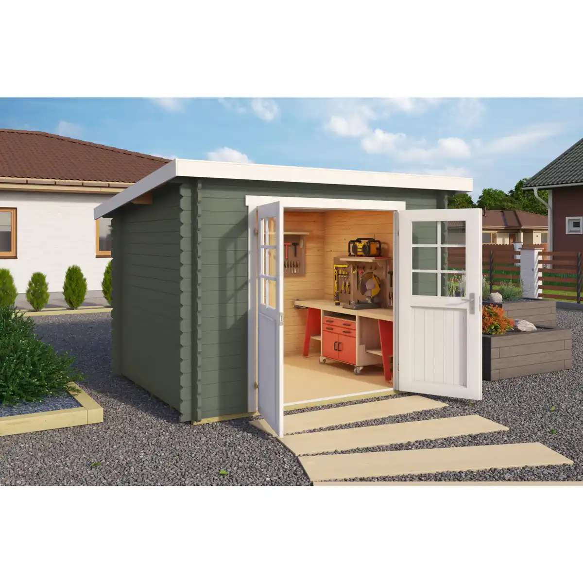 Bild 1 von Gartenhaus »Grenada«, (BxT): 250x200 cm (Aufstellmaß), 28 mm Wandstärke, grüngrau/weiss