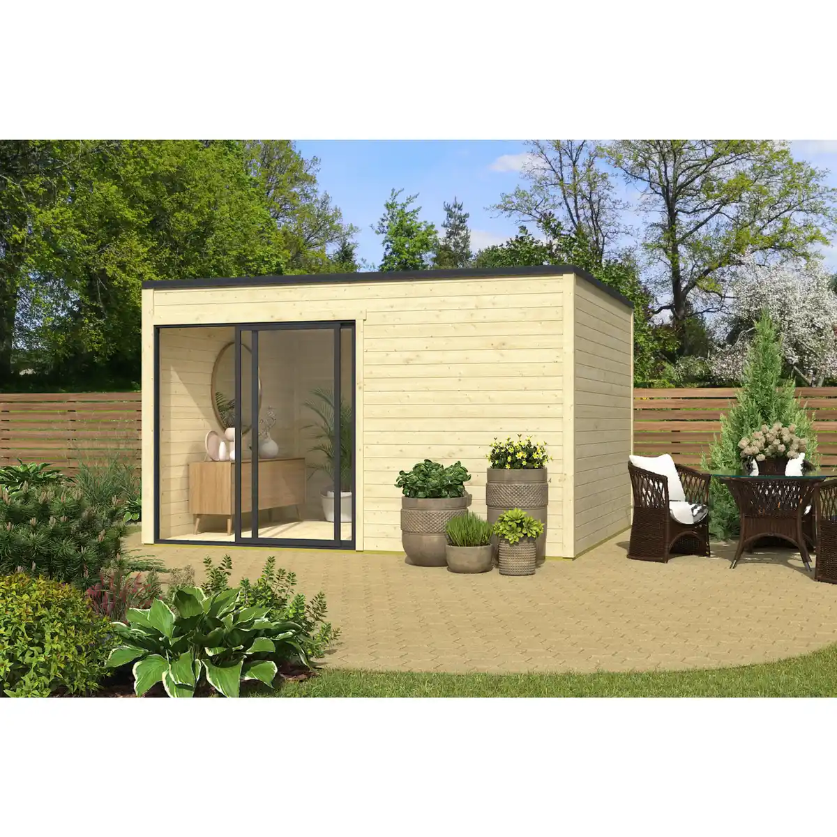 Bild 1 von Gartenhaus »Kubus«, BxT: 400 x 300 cm (Aufstellmaß), Flachdach, inkl. Fußboden