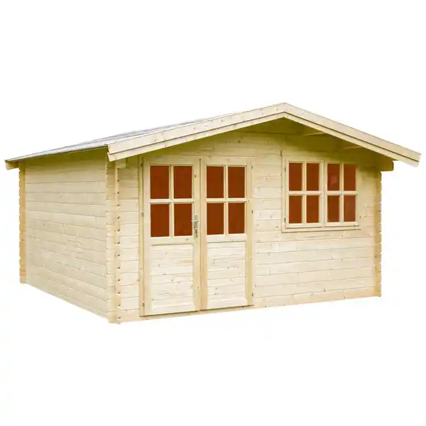 Bild 2 von Blockbohlenhaus »Isar«, BxT: 424 x 443 cm (Aufstellmaße), Satteldach,Wandstärke 28mm