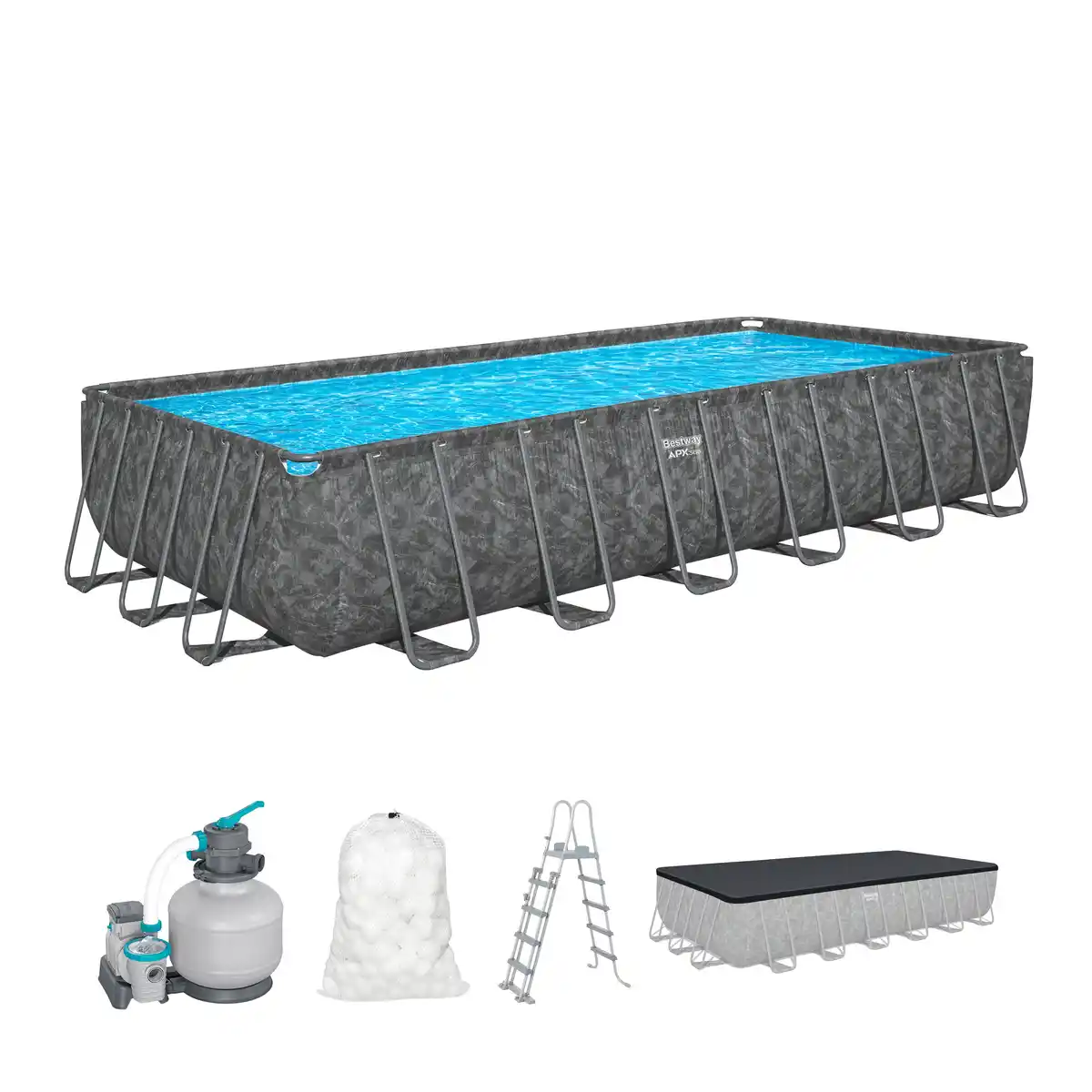 Bild 1 von Bestway Winterfestes Frame Pool APX365 Komplett-Set mit Sandfilteranlage 732 x 366 x 132 cm marmor-optik eckig