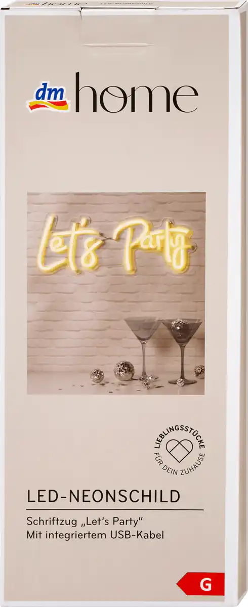 Bild 1 von dm home LED-Neonschild "Let's party" mit USB-Kabel (9,5x9,5x10,7 cm)
