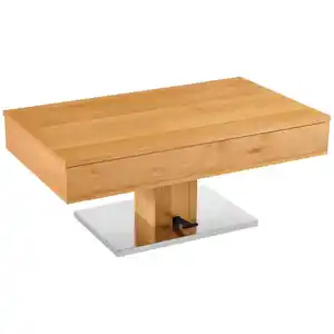 Livetastic Couchtisch, Schwarz, Eiche, Edelstahl, Holz, Metall, Holzwerkstoff, Eiche, furniert, rechteckig, Bodenplatte, Sockel, 46.5x65x110 cm, Stauraum, höhenverstellbar, einfacher Aufbau, Wohnzim