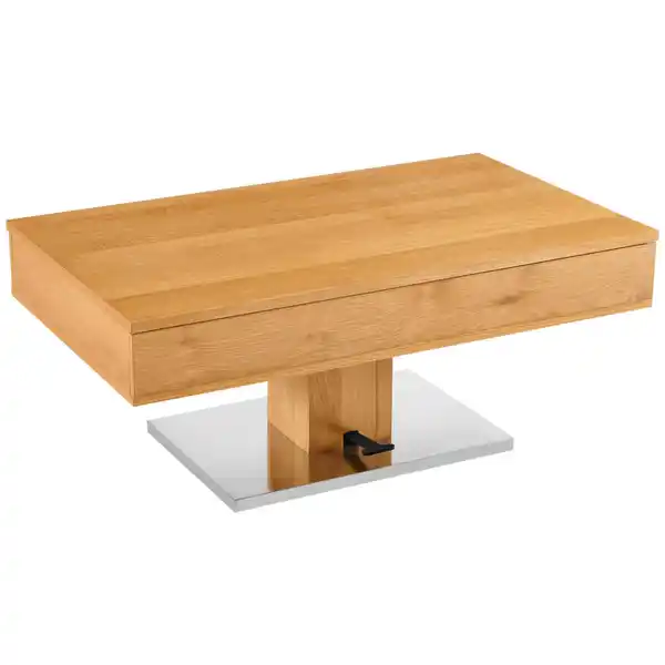 Bild 1 von Livetastic Couchtisch, Schwarz, Eiche, Edelstahl, Holz, Metall, Holzwerkstoff, Eiche, furniert, rechteckig, Bodenplatte, Sockel, 46.5x65x110 cm, Stauraum, höhenverstellbar, einfacher Aufbau, Wohnzim