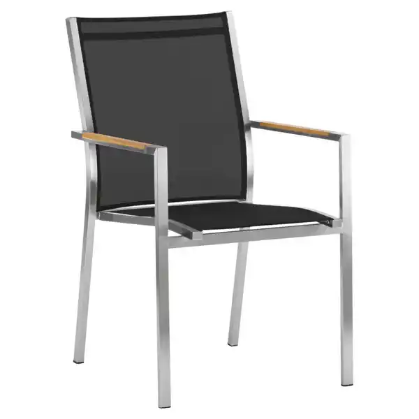 Bild 1 von Zebra  Stapelsessel One, Edelstahl, Dunkelgrau, Teak, Metall, Textil, Teakholz, massiv, Hartholz, eckig, 57x92x63 cm, Typenauswahl, stapelbar, Gartenmöbel, Gartenstühle, Gartenstühle stapelbar