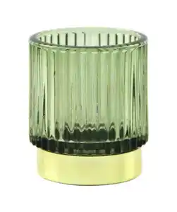 Teelichthalter mit Rillen, gold/grün