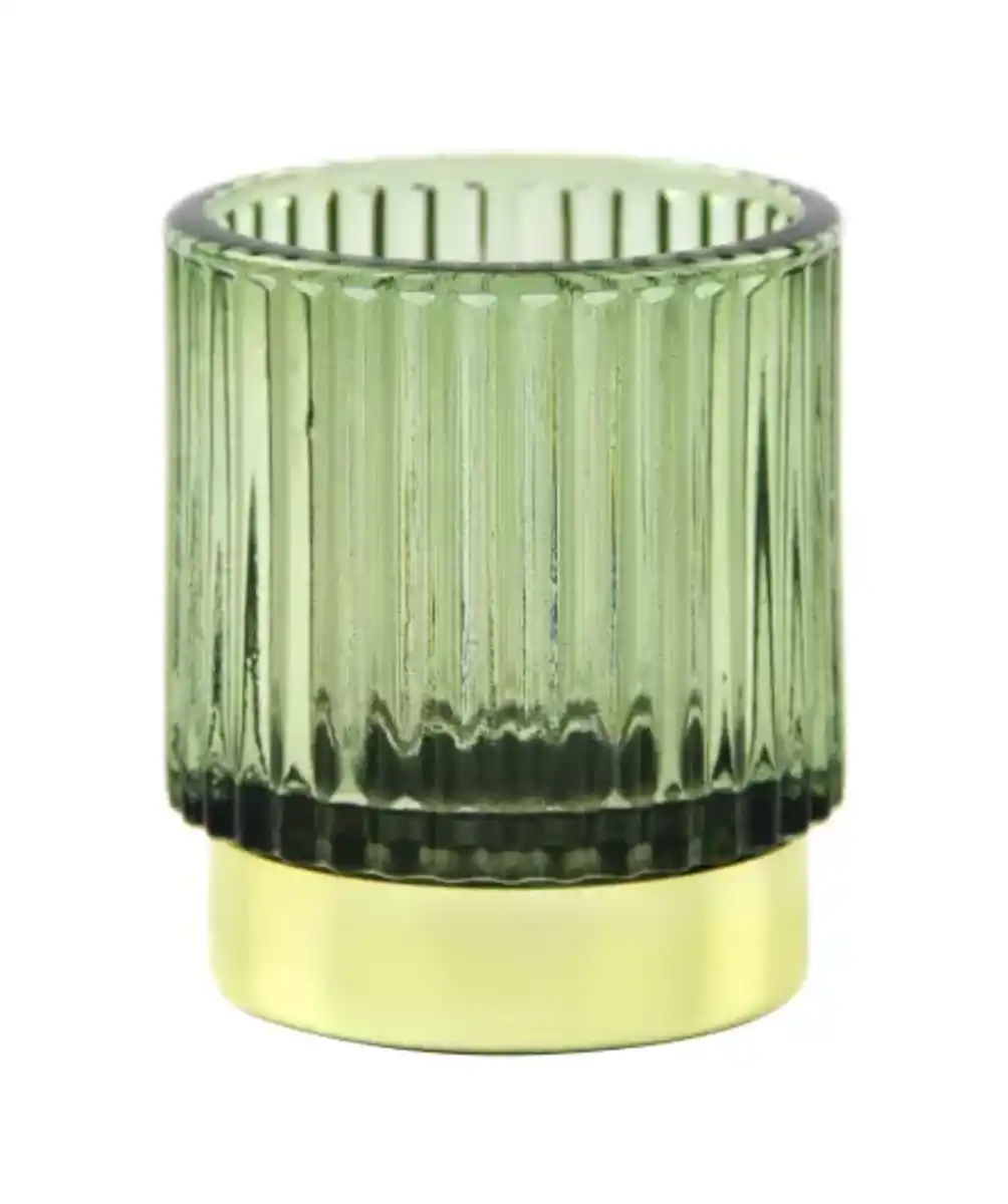 Bild 1 von Teelichthalter mit Rillen, gold/grün
