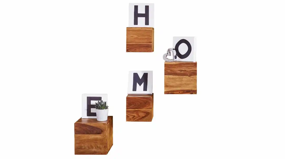 Bild 1 von Wandregal 4er-Set Sheesham gebeizt massiv 25 cm - MIKKO