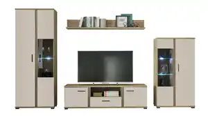 Wohnwand beige - Artisan Eiche 340 cm LED-Beleuchtung - KANADA