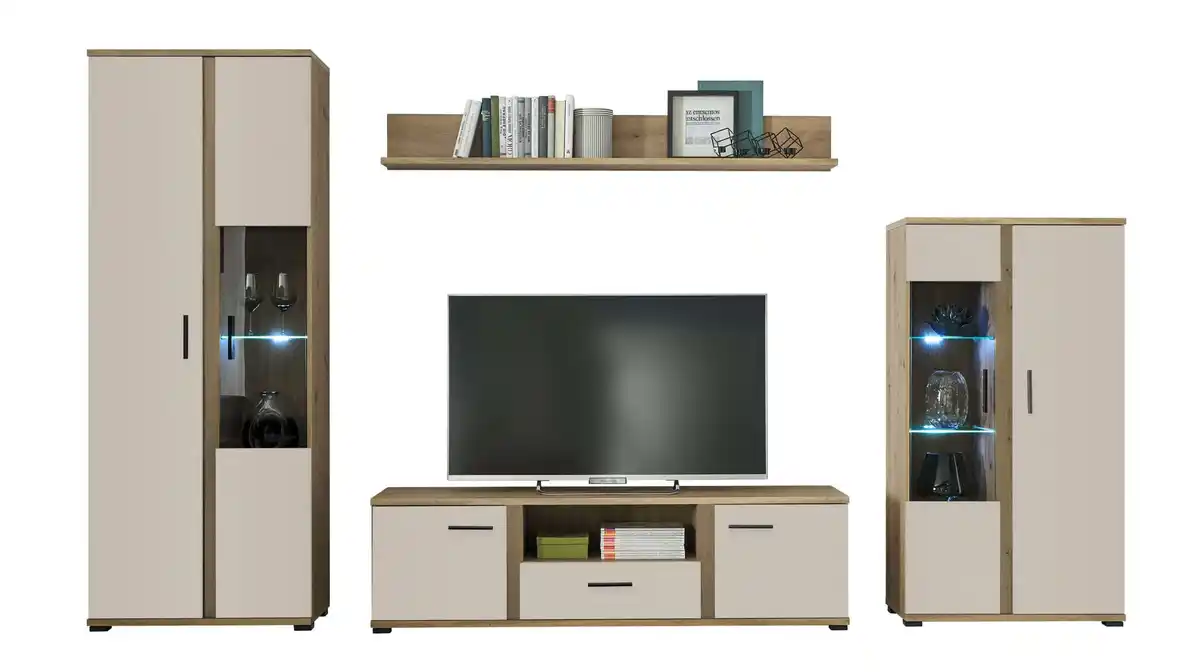 Bild 1 von Wohnwand beige - Artisan Eiche 340 cm LED-Beleuchtung - KANADA