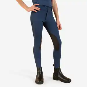 FOUGANZA Sommer-Reithose 500 Mesh Kniebesatz Kunstleder Kinder dunkelblau/marineblau