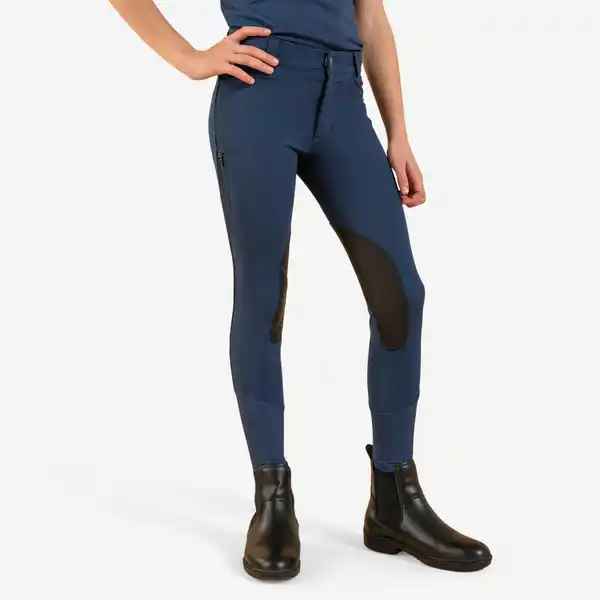 Bild 1 von FOUGANZA Sommer-Reithose 500 Mesh Kniebesatz Kunstleder Kinder dunkelblau/marineblau
