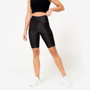 DOMYOS Shorts Radlerhose Damen dehnbar - Leopardenprint dunkelgrau