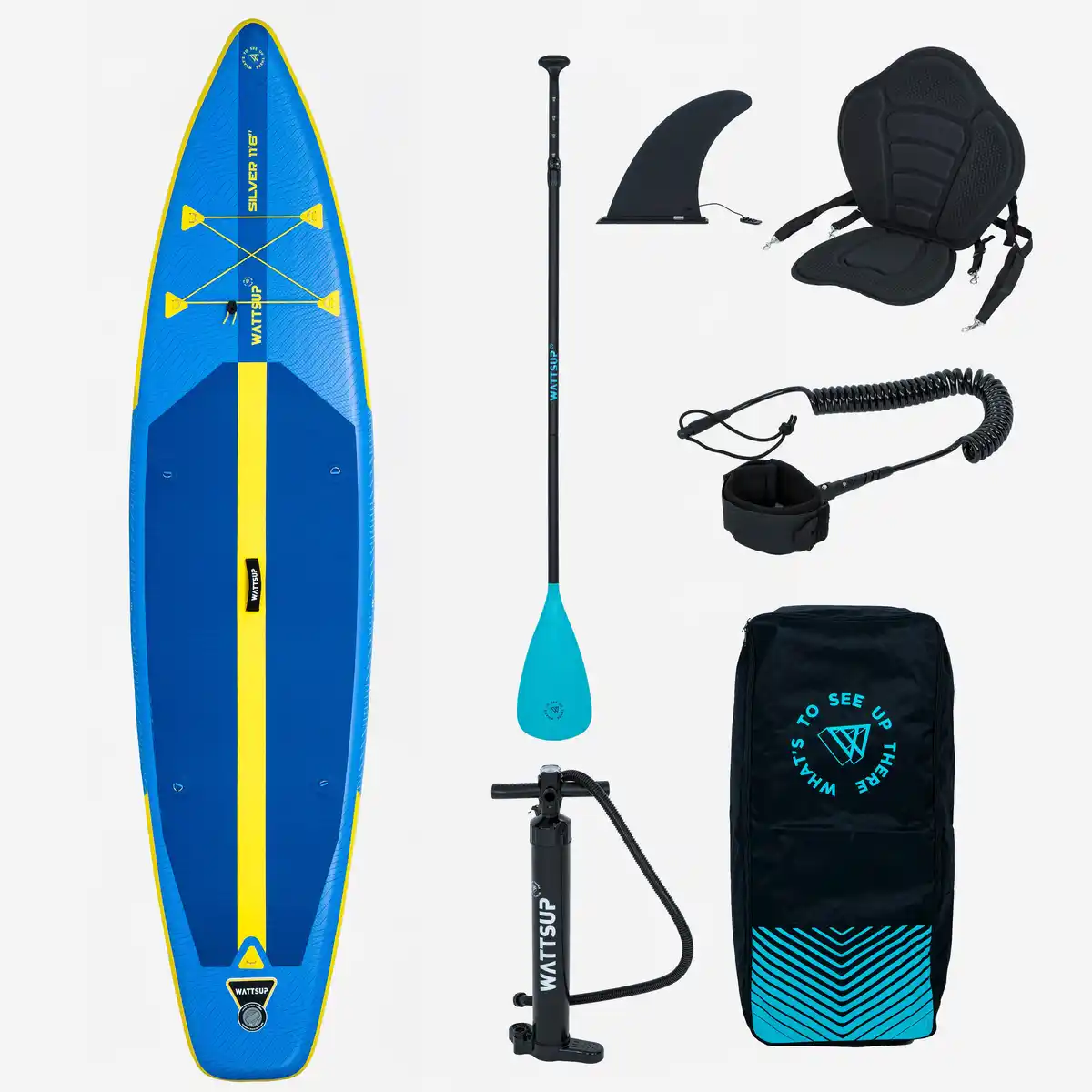 Bild 1 von WATTSUP SUP Set Stand up Paddle aufblasbar mit Sitz 11'6 - Wattsup blau