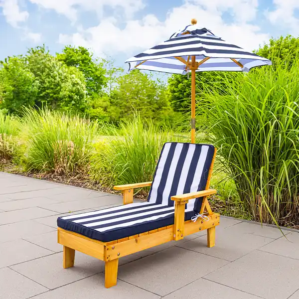 Bild 2 von Kinderliegestuhl-Set mit gestreiftem Sonnenschirm, ca. 52x93,5x62 cm – Natur