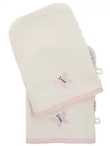 Waschhandschuh-Set, 2tlg. mit Stickerei Rosa