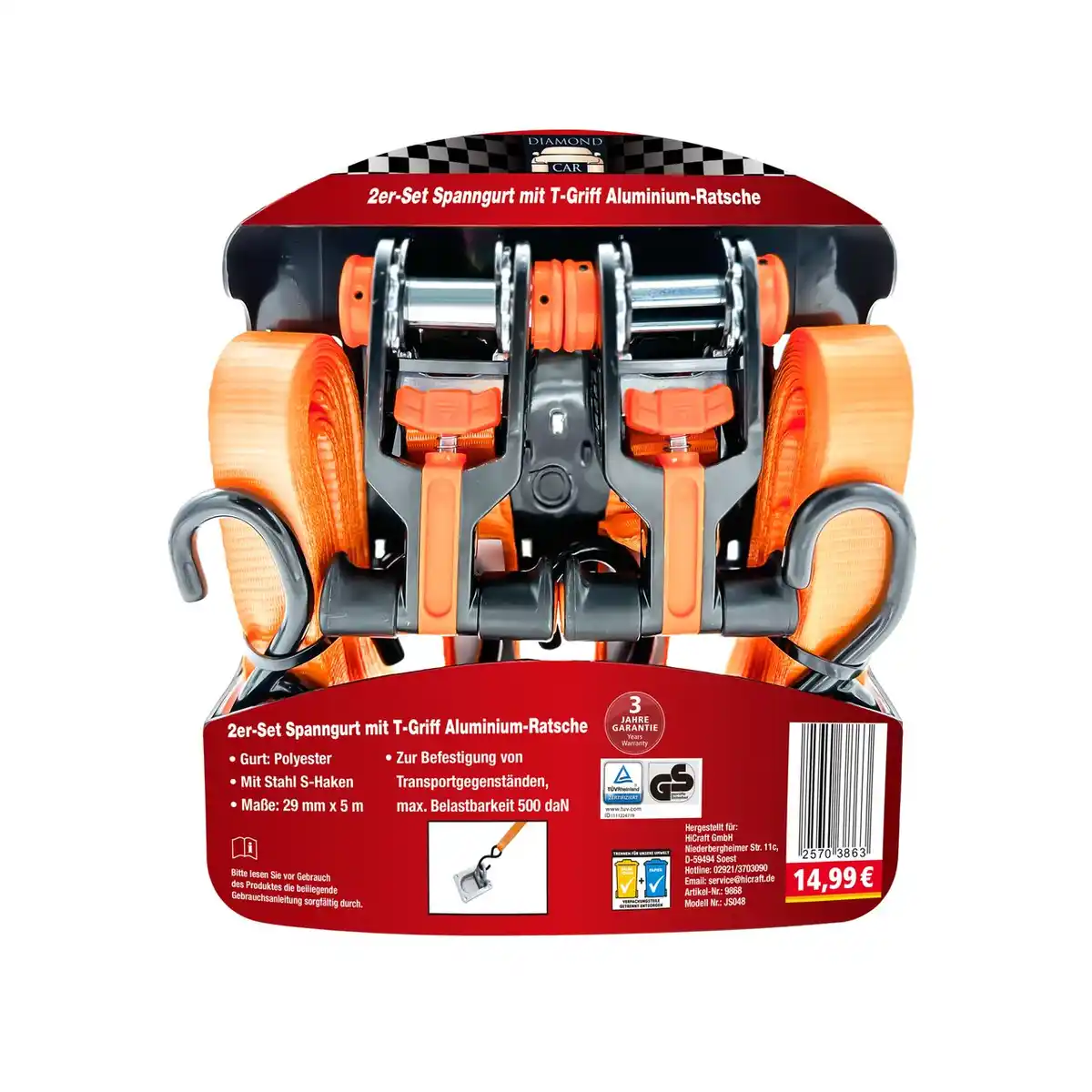 Bild 1 von Spanngurte mit T-Griff + Alu-Ratsche 2er-Set und 3er-Set