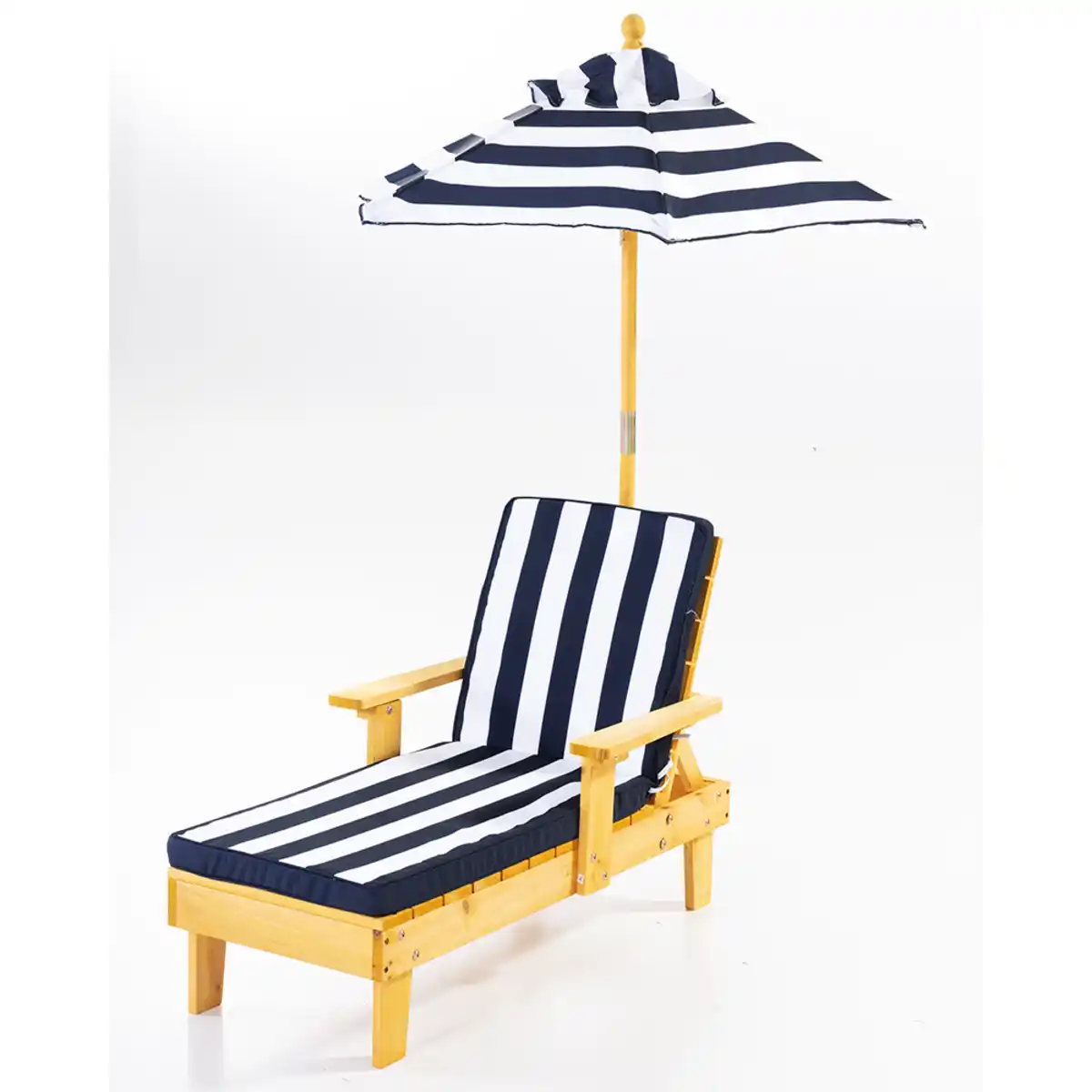 Bild 1 von Kinderliegestuhl-Set mit gestreiftem Sonnenschirm, ca. 52x93,5x62 cm – Natur