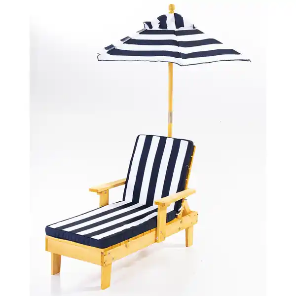 Bild 1 von Kinderliegestuhl-Set mit gestreiftem Sonnenschirm, ca. 52x93,5x62 cm – Natur