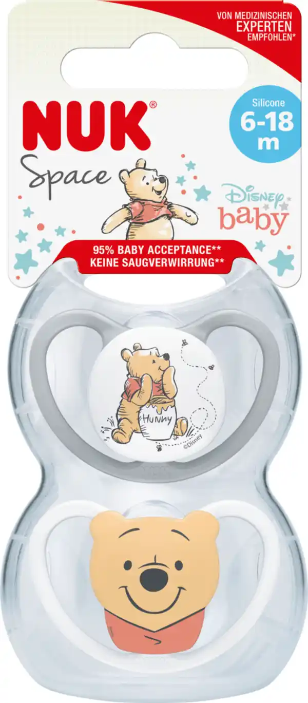 Bild 1 von NUK Schnuller Space Disney Silikon, grau/weiß, Gr.2, 6-18 Monate
