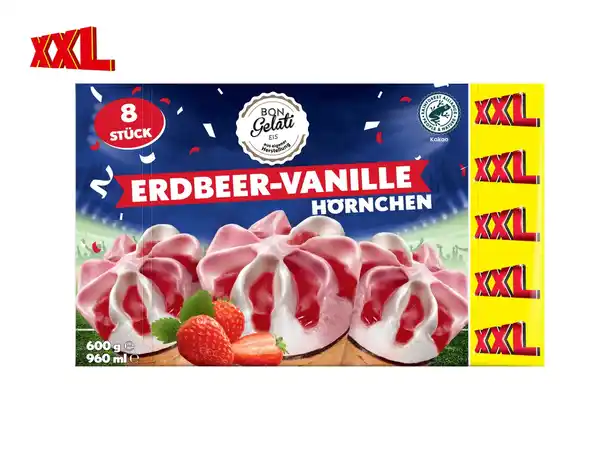 Bild 1 von Bon Gelati Erdbeer-Vanille Hörnchen XXL