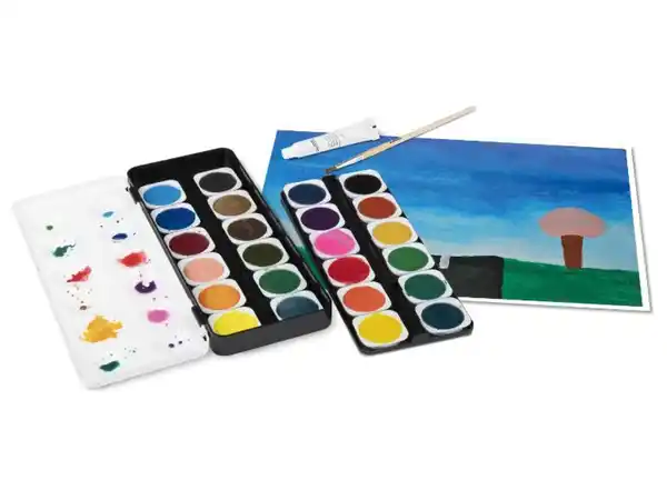 Bild 2 von crelando® Deckfarbkasten, mit Deckweiß und Naturholzpinsel