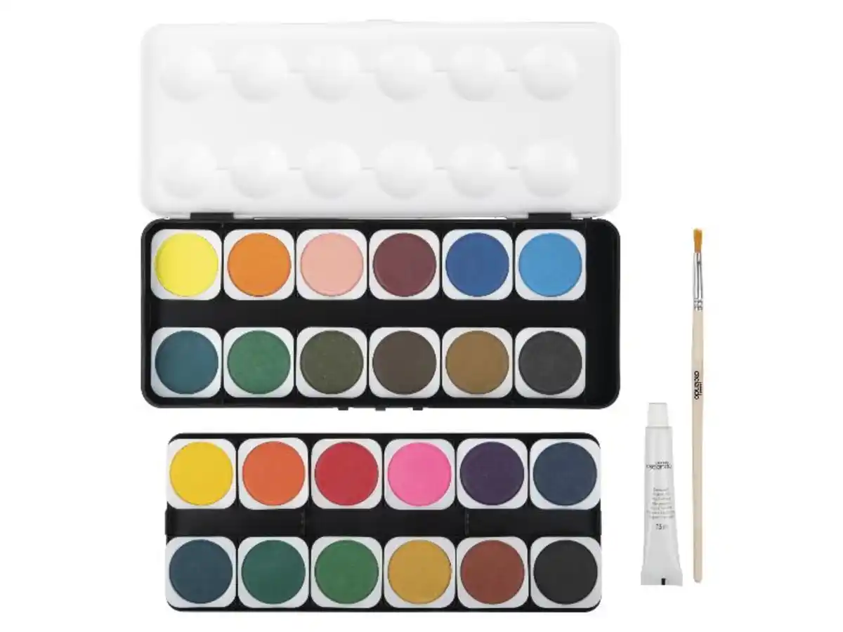 Bild 1 von crelando® Deckfarbkasten, mit Deckweiß und Naturholzpinsel