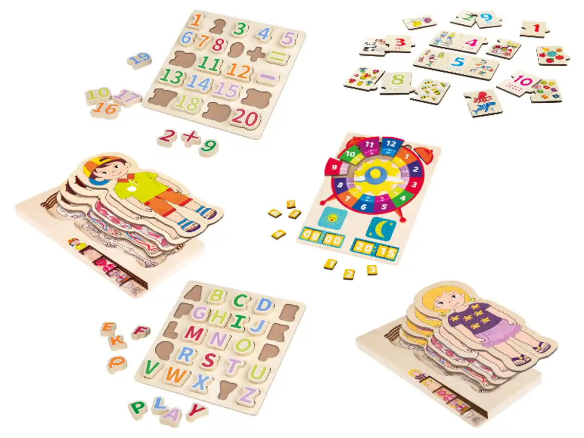 Bild 1 von lupilu® Rechen-Steckspiel / Buchstaben-Steckspiel / Uhren-Puzzle / Zahlen-Puzzle / Körper-Puzzle