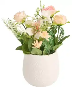 Kunstblume im Topf, weiß/rosa