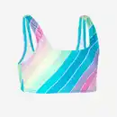 Bild 1 von OLAIAN Bikini-Oberteil Mädchen Bustier 500 Lana Rainbow Stripes türkis