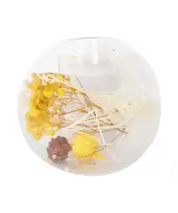 Teelichthalter mit Trockenblumen, gelb