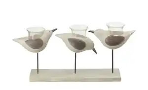 3er Teelichthalter Vögel ¦ creme ¦ Polyresin (Kunstharz),Glas,Metall ¦ Maße (cm): B: 40,3 H: 19 T: 8.3 Dekoration > Kerzen & Kerzenständer > Teelichthalter - Möbel Kraft