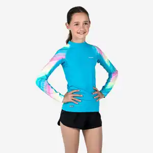 OLAIAN UV-Shirt Mädchen langarm 500 Rainbow Stripes türkis