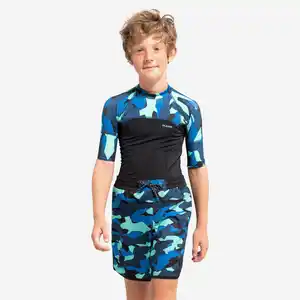 OLAIAN UV-Shirt kurzarm Kinder 500 Camo schwarz/blau