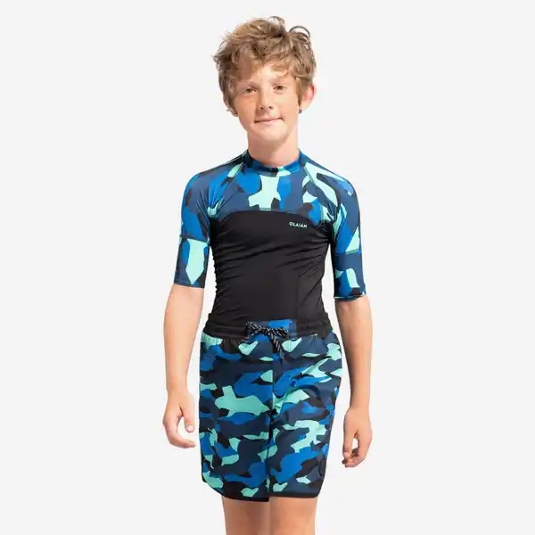 Bild 1 von OLAIAN UV-Shirt kurzarm Kinder 500 Camo schwarz/blau