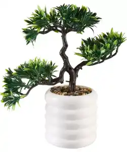 Kunstbonsai im Topf, weiß/grün