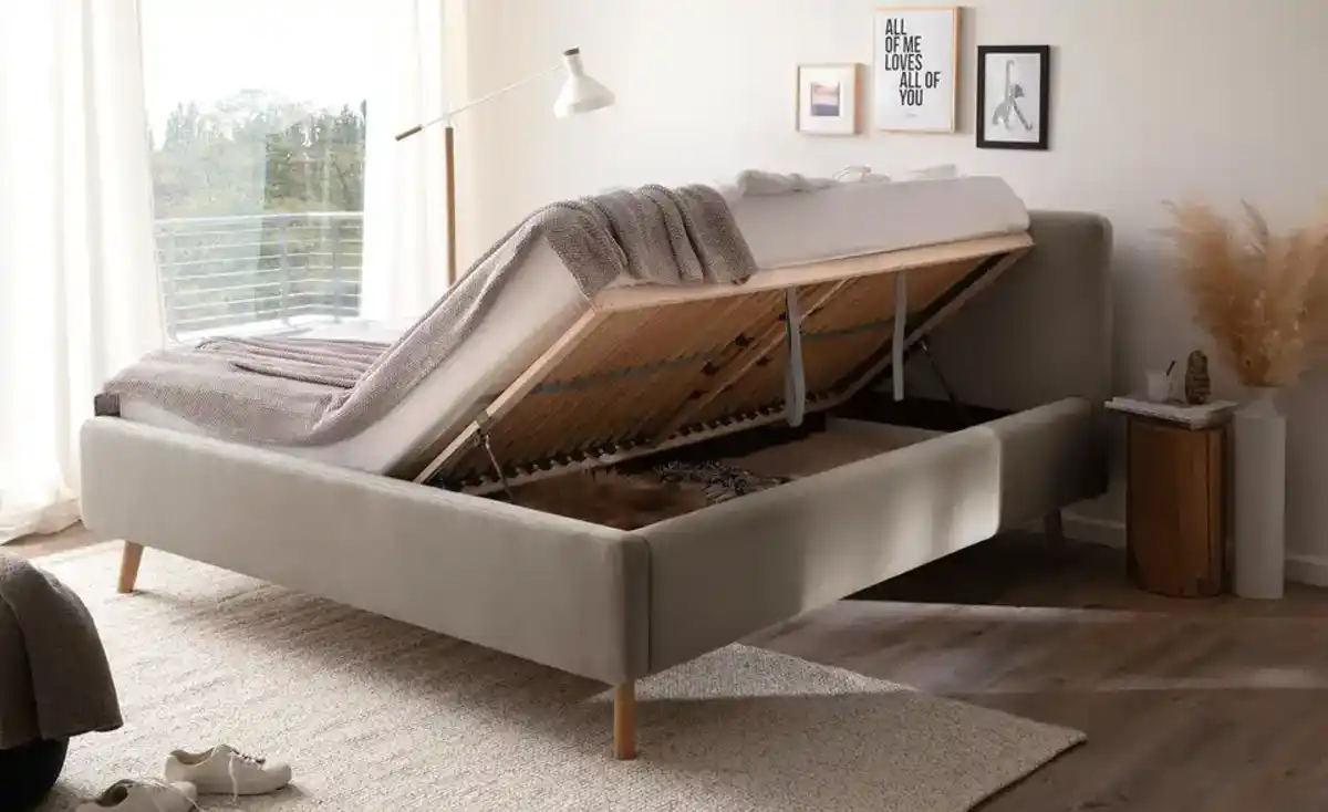Bild 1 von Polsterbettgestell mit Bettkasten  ¦ beige ¦ Maße (cm): B: 181 H: 105 Betten > Doppelbetten - Möbel Kraft