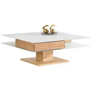 Voglauer Couchtisch, Weiß, Eiche, Holz, Glas, Holzwerkstoff, Wildeiche, furniert, 2 Schubladen, quadratisch, eckig, 90x35.5x90 cm, Goldenes M, Made in Austria, höhenverstellbar, Wohnzimmer, Wohnzim