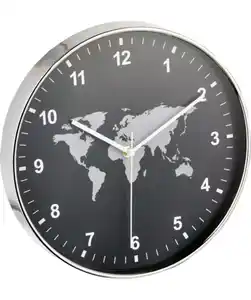 Wanduhr Weltkarte, schwarz