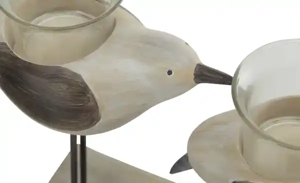 Bild 2 von 3er Teelichthalter Vögel   ¦ creme ¦ Polyresin (Kunstharz),Glas,Metall ¦ Maße (cm): B: 40,3 H: 19 T: 8.3 Dekoration > Kerzen & Kerzenständer > Teelichthalter - Möbel Kraft