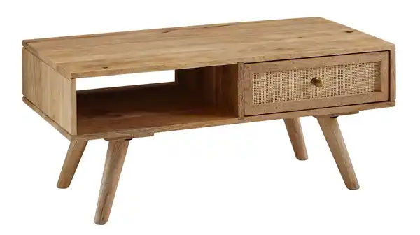 Bild 1 von Couchtisch mit Schublade Mango massiv - Rattan 90 x 40 cm - RIKARD