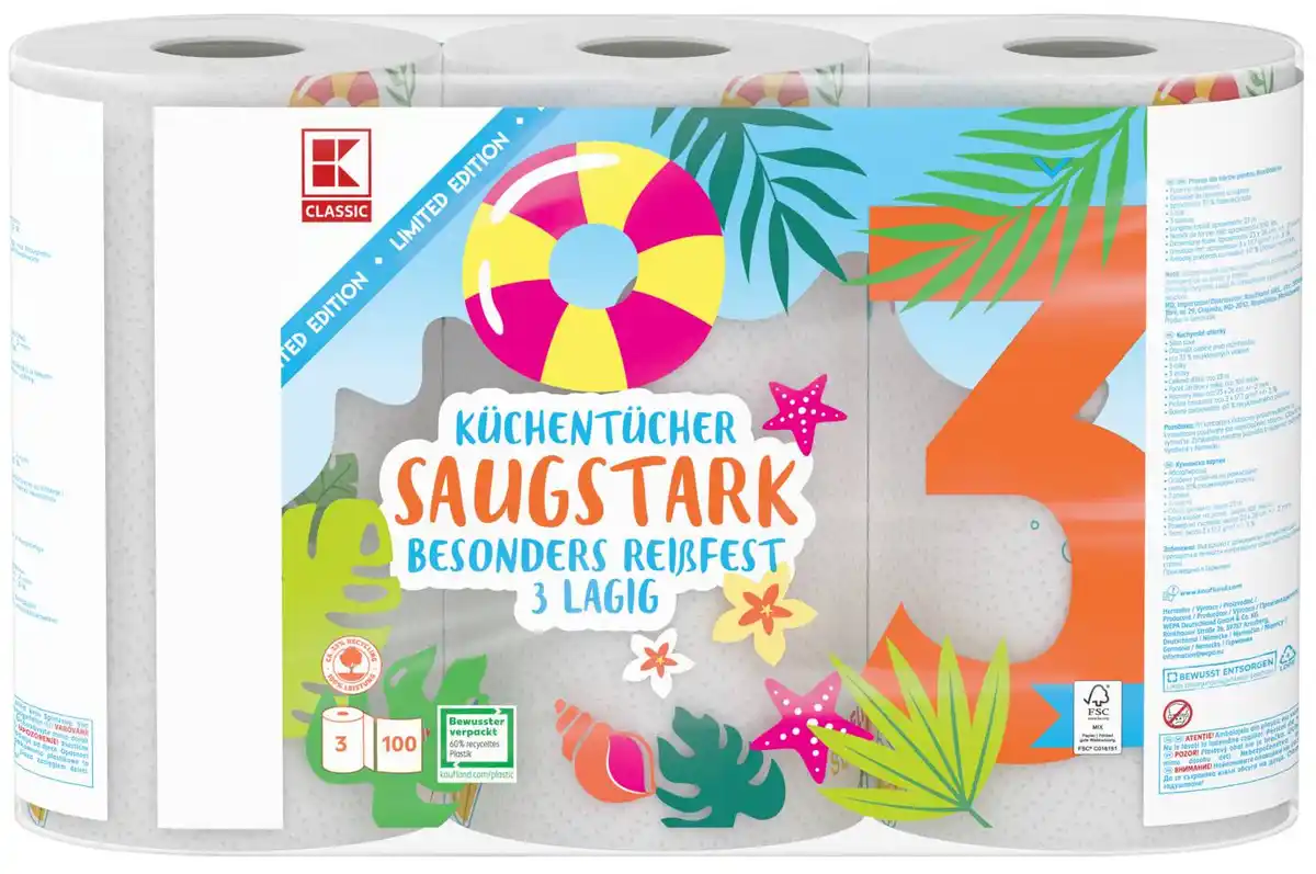 Bild 1 von K-CLASSIC Küchentücher Saugstark Limited Edition »Sommer«, Packg. = 3 x 100 Blatt