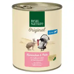 REAL NATURE Original Nassfutter für Hunde Junior Kaninchen und Pute 6x800 g