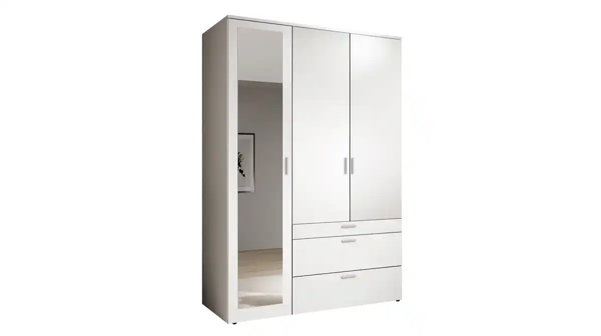 Bild 1 von Kleiderschrank weiß mit Spiegel - 135 cm - 3-türig - VESALA