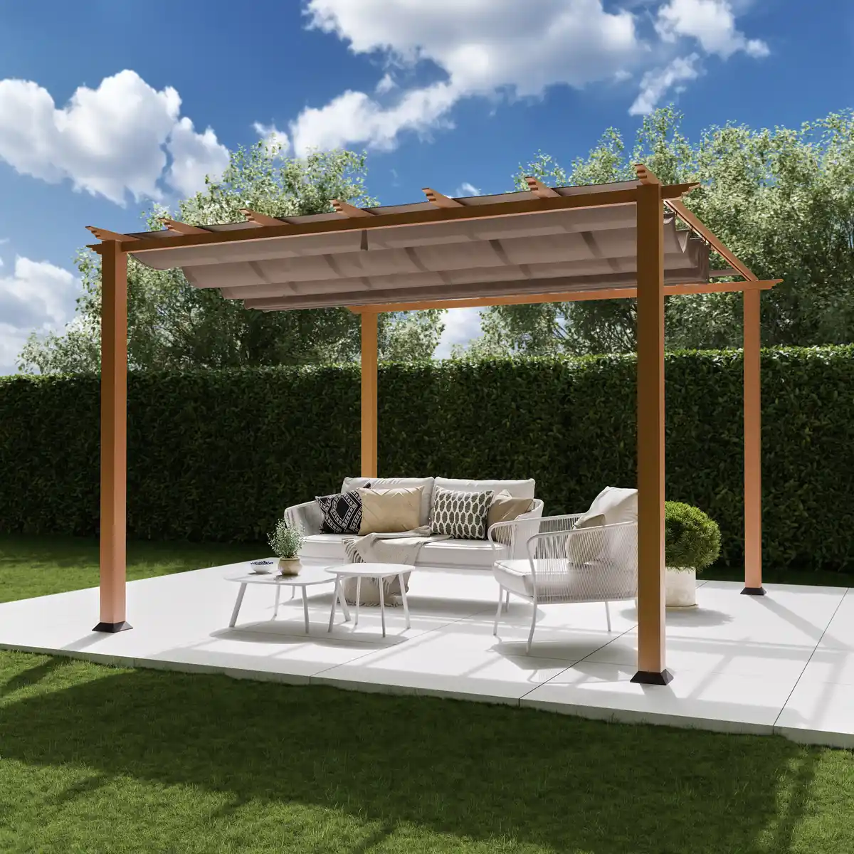 Bild 1 von Paragon-Outdoor Pergola 'Florida 11 x 11' Aluminium Holzoptik mit Sonnensegel 350 x 350 x 235 cm