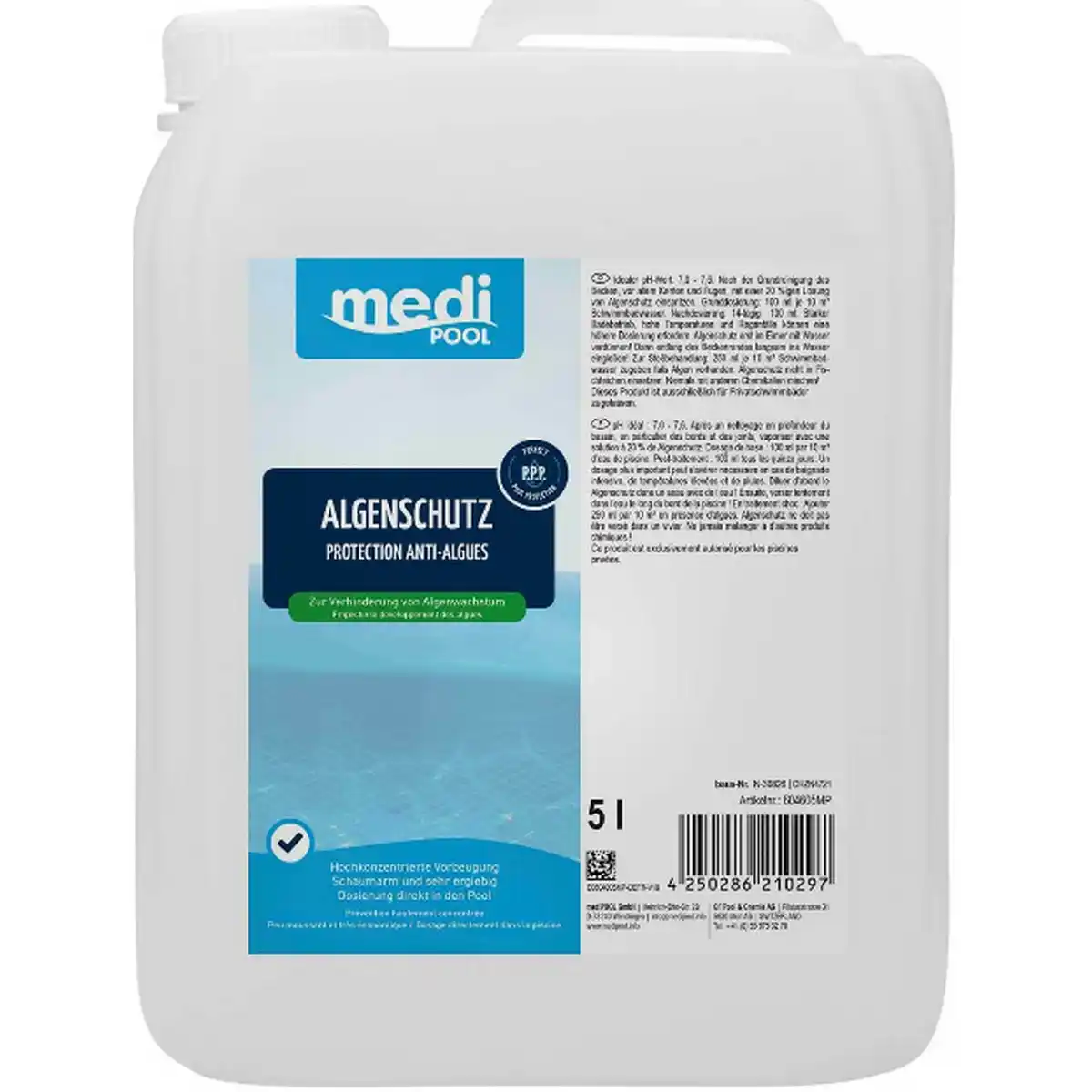 Bild 1 von mediPOOL Algenschutz schaumarm 5 Liter hochkonzentriert, für die Poolpflege