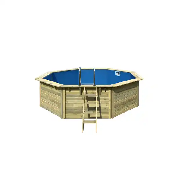 Bild 1 von Karibu Massivholzpool-Set 'Paia 2' 420 x 420 x 121 cm mit Innenhülle blau, Filteranlage