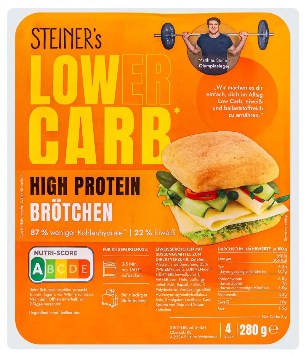 Bild 1 von STEINER'S LOWER CARB High-Protein-Brötchen, 4 St. = 280-g-Packg.