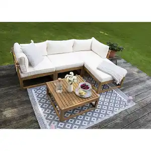 bellavista® Modul-Lounge 'Karmoy' Holz braun/beige 4-Sitzer mit Tisch 5-teilig