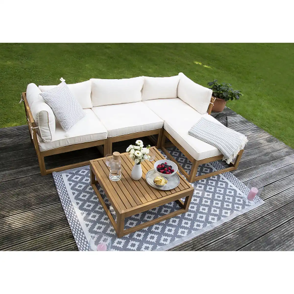 Bild 1 von bellavista® Modul-Lounge 'Karmoy' Holz braun/beige 4-Sitzer mit Tisch 5-teilig