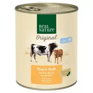 REAL NATURE Original Light Nassfutter für Hunde Rind und Kalb 6x800 g